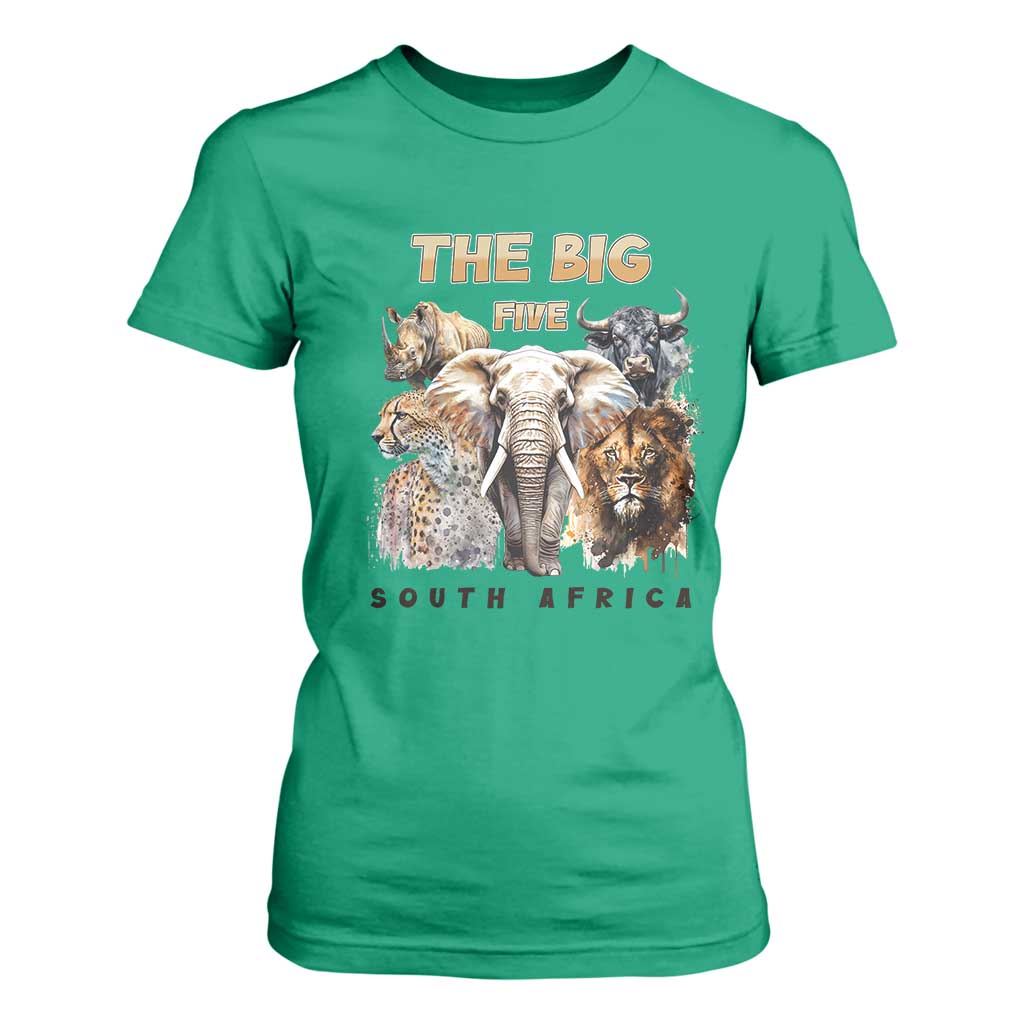 The Big Five South Africa T Shirt For Women Elephant Lion Rhino Buffalo Leopard Animals Safari Wildlife TS02 Irish Green Print Your Wear