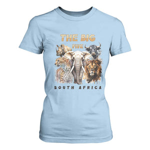 The Big Five South Africa T Shirt For Women Elephant Lion Rhino Buffalo Leopard Animals Safari Wildlife TS02 Light Blue Print Your Wear