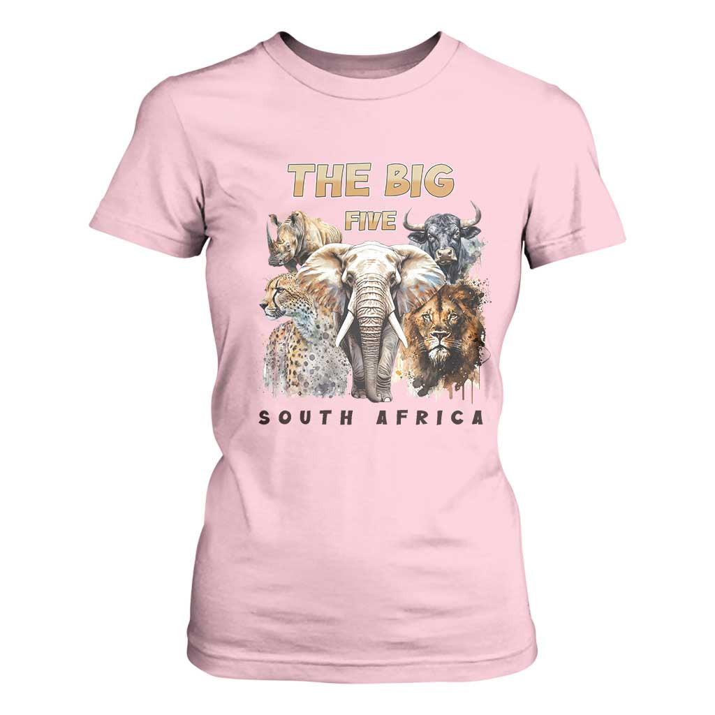 The Big Five South Africa T Shirt For Women Elephant Lion Rhino Buffalo Leopard Animals Safari Wildlife TS02 Light Pink Print Your Wear