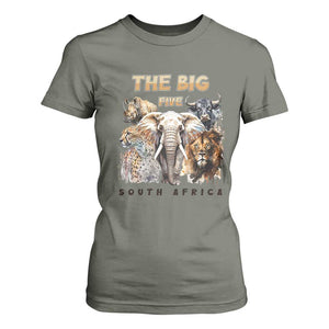 The Big Five South Africa T Shirt For Women Elephant Lion Rhino Buffalo Leopard Animals Safari Wildlife TS02 Military Green Print Your Wear