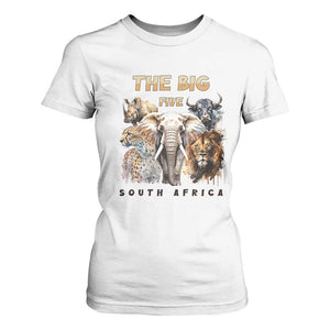 The Big Five South Africa T Shirt For Women Elephant Lion Rhino Buffalo Leopard Animals Safari Wildlife TS02 White Print Your Wear