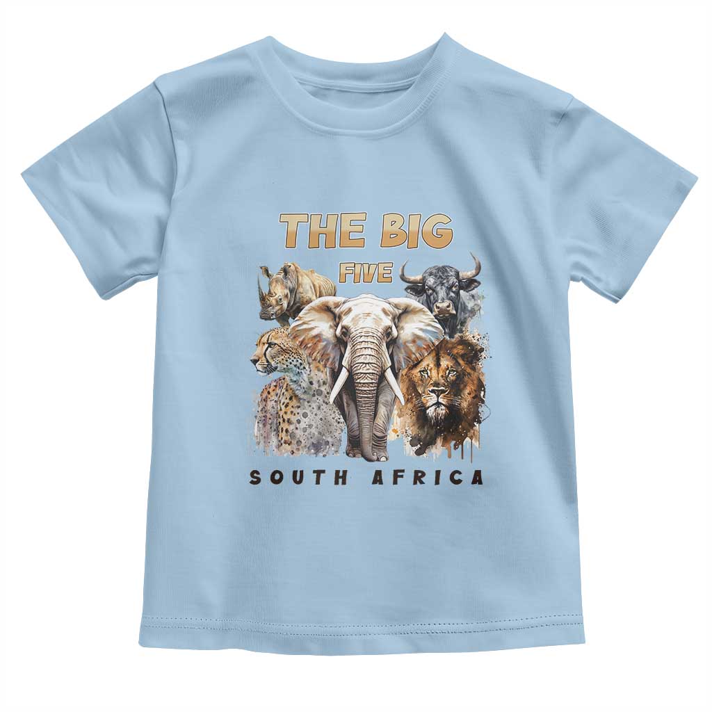 The Big Five South Africa Toddler T Shirt Elephant Lion Rhino Buffalo Leopard Animals Safari Wildlife TS02 Light Blue Print Your Wear