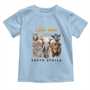 The Big Five South Africa Toddler T Shirt Elephant Lion Rhino Buffalo Leopard Animals Safari Wildlife TS02 Light Blue Print Your Wear