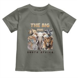 The Big Five South Africa Toddler T Shirt Elephant Lion Rhino Buffalo Leopard Animals Safari Wildlife TS02 Military Green Print Your Wear