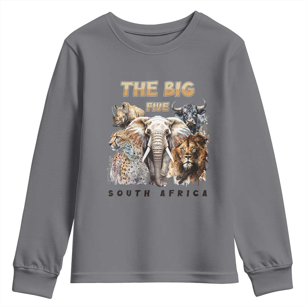 The Big Five South Africa Youth Sweatshirt Elephant Lion Rhino Buffalo Leopard Animals Safari Wildlife TS02 Charcoal Print Your Wear