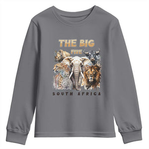 The Big Five South Africa Youth Sweatshirt Elephant Lion Rhino Buffalo Leopard Animals Safari Wildlife TS02 Charcoal Print Your Wear