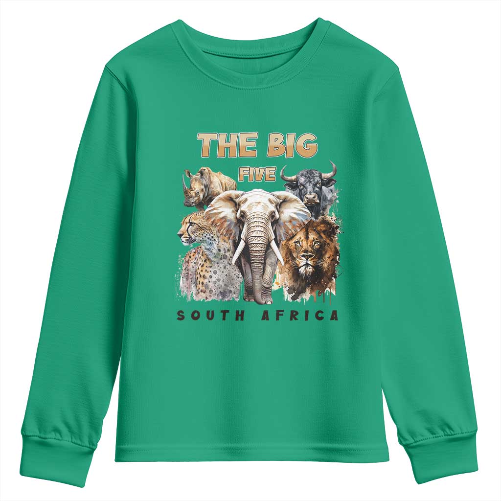 The Big Five South Africa Youth Sweatshirt Elephant Lion Rhino Buffalo Leopard Animals Safari Wildlife TS02 Irish Green Print Your Wear