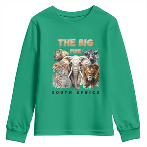 The Big Five South Africa Youth Sweatshirt Elephant Lion Rhino Buffalo Leopard Animals Safari Wildlife TS02 Irish Green Print Your Wear