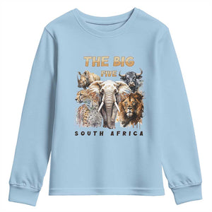 The Big Five South Africa Youth Sweatshirt Elephant Lion Rhino Buffalo Leopard Animals Safari Wildlife TS02 Light Blue Print Your Wear