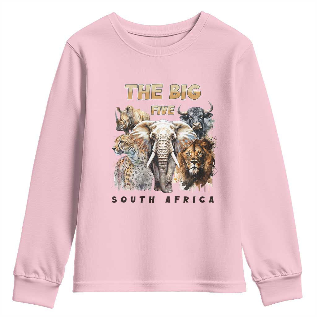 The Big Five South Africa Youth Sweatshirt Elephant Lion Rhino Buffalo Leopard Animals Safari Wildlife TS02 Light Pink Print Your Wear