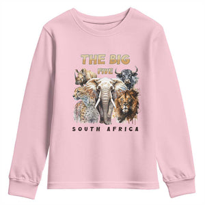The Big Five South Africa Youth Sweatshirt Elephant Lion Rhino Buffalo Leopard Animals Safari Wildlife TS02 Light Pink Print Your Wear