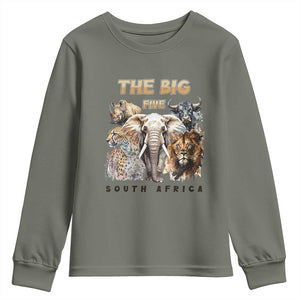 The Big Five South Africa Youth Sweatshirt Elephant Lion Rhino Buffalo Leopard Animals Safari Wildlife TS02 Military Green Print Your Wear