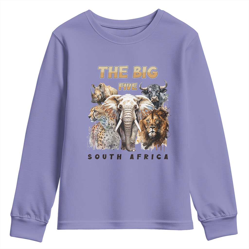 The Big Five South Africa Youth Sweatshirt Elephant Lion Rhino Buffalo Leopard Animals Safari Wildlife TS02 Violet Print Your Wear