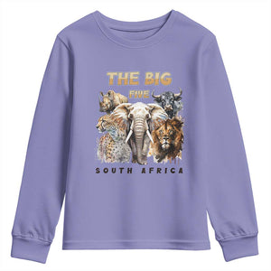 The Big Five South Africa Youth Sweatshirt Elephant Lion Rhino Buffalo Leopard Animals Safari Wildlife TS02 Violet Print Your Wear