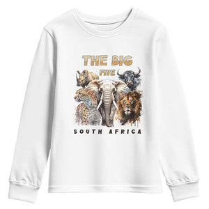 The Big Five South Africa Youth Sweatshirt Elephant Lion Rhino Buffalo Leopard Animals Safari Wildlife TS02 White Print Your Wear