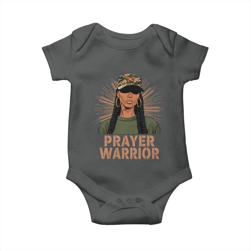 Black Prayer Warrior Baby Onesie Jesus God Christian Camo Girl TS02 Dark Heather Print Your Wear