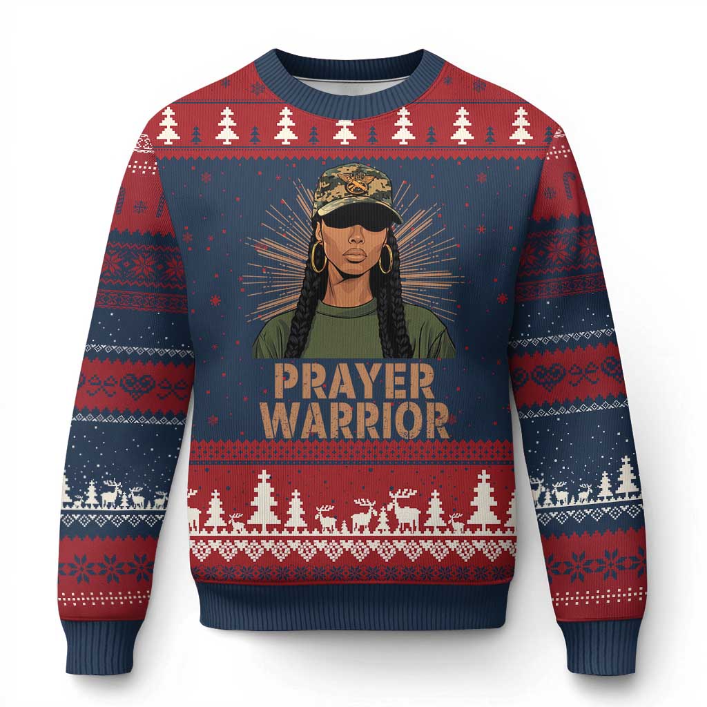 Black Prayer Warrior Ugly Christmas Sweater Jesus God Christian Camo Girl TS02 Navy Red Print Your Wear