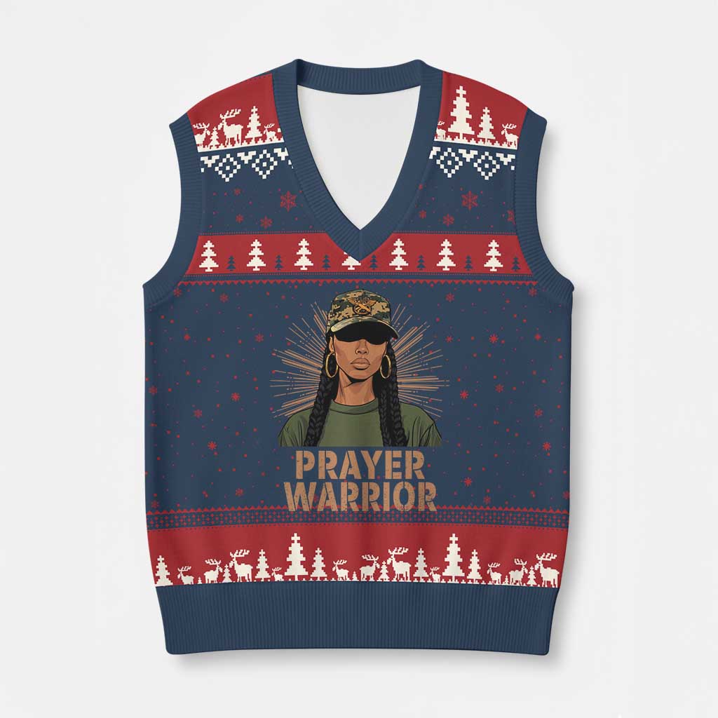Black Prayer Warrior V-Neck Knit Sweater Vest Jesus God Christian Camo Girl TS02 Navy Red Print Your Wear