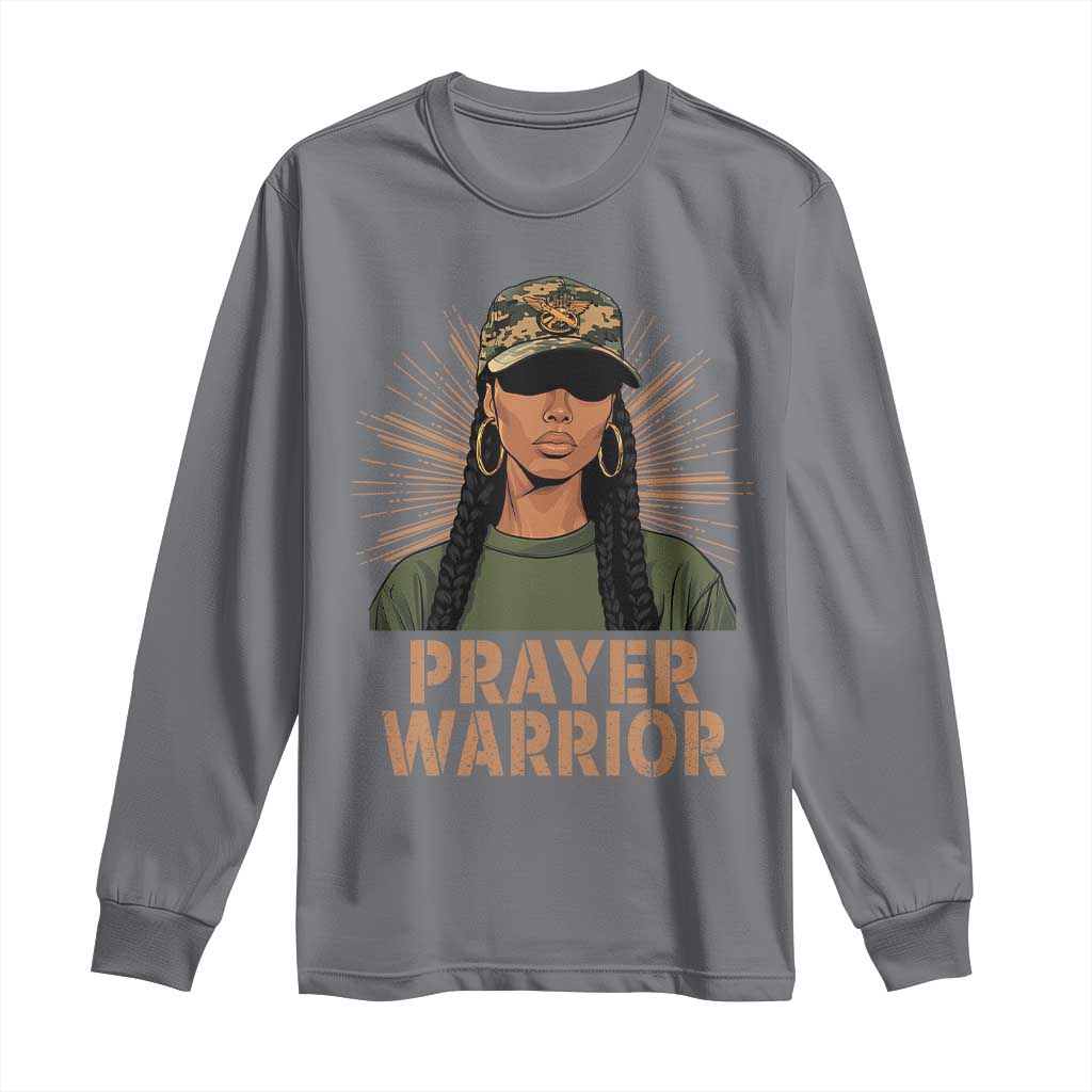 Black Prayer Warrior Long Sleeve Shirt Jesus God Christian Camo Girl TS02 Charcoal Print Your Wear