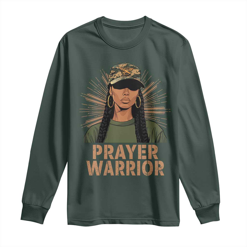 Black Prayer Warrior Long Sleeve Shirt Jesus God Christian Camo Girl TS02 Dark Forest Green Print Your Wear