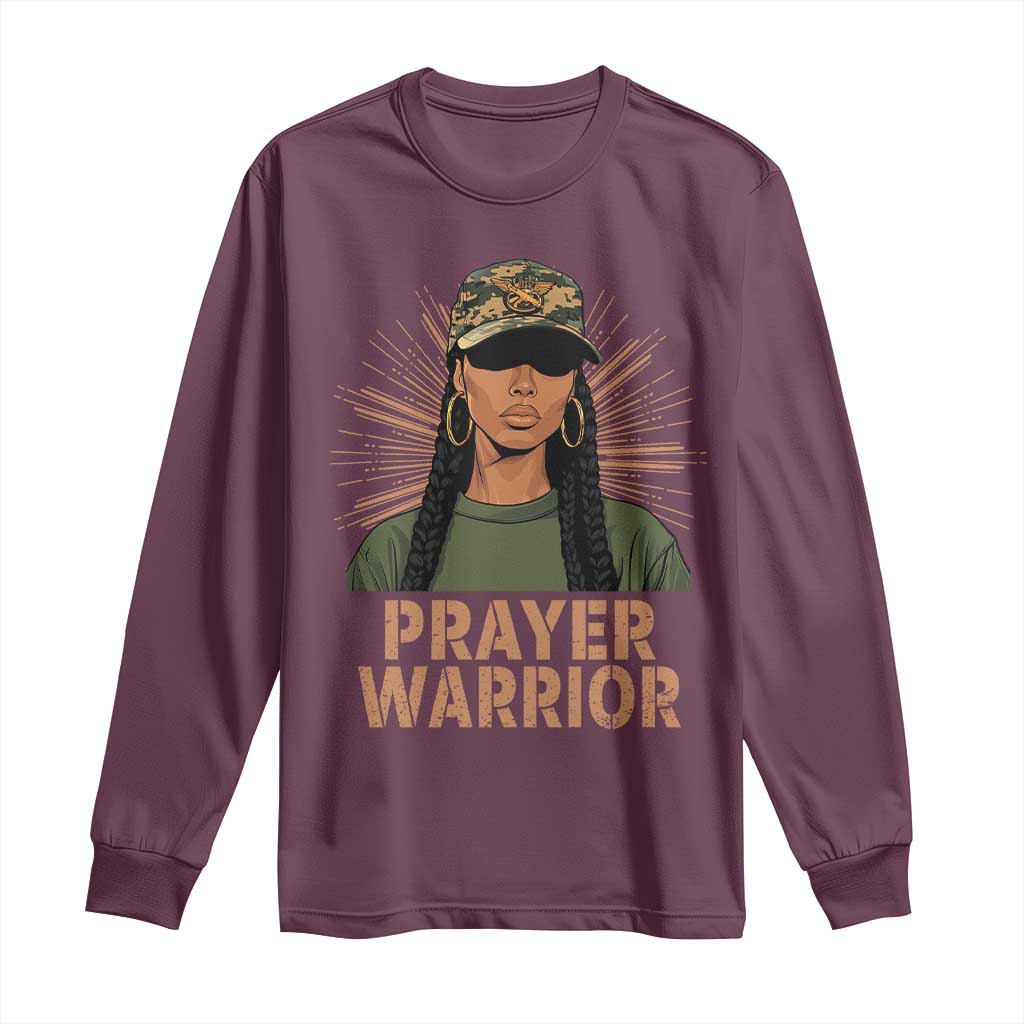 Black Prayer Warrior Long Sleeve Shirt Jesus God Christian Camo Girl TS02 Maroon Print Your Wear