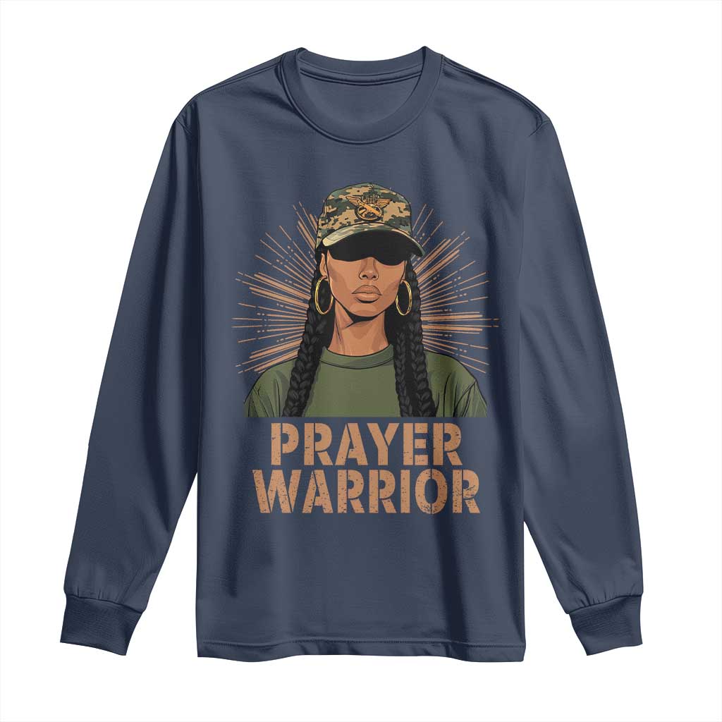 Black Prayer Warrior Long Sleeve Shirt Jesus God Christian Camo Girl TS02 Navy Print Your Wear