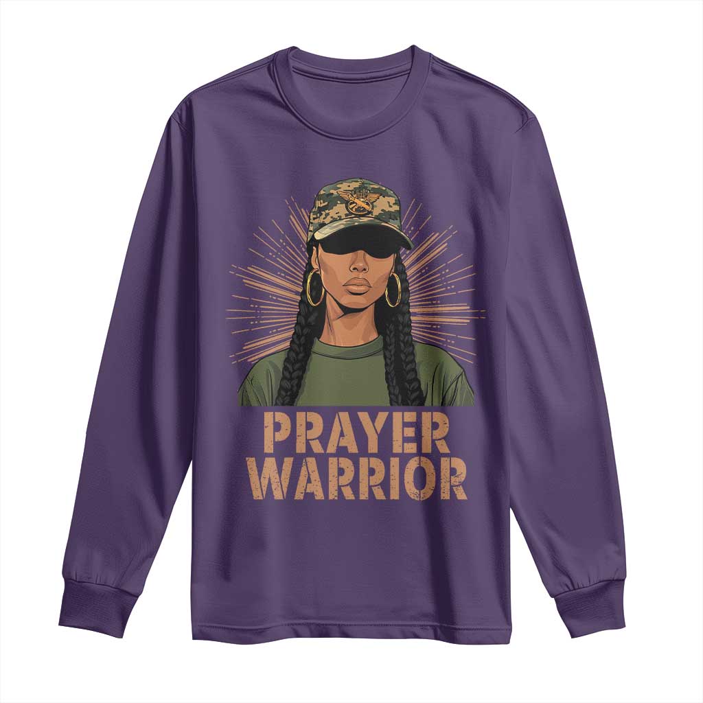 Black Prayer Warrior Long Sleeve Shirt Jesus God Christian Camo Girl TS02 Purple Print Your Wear