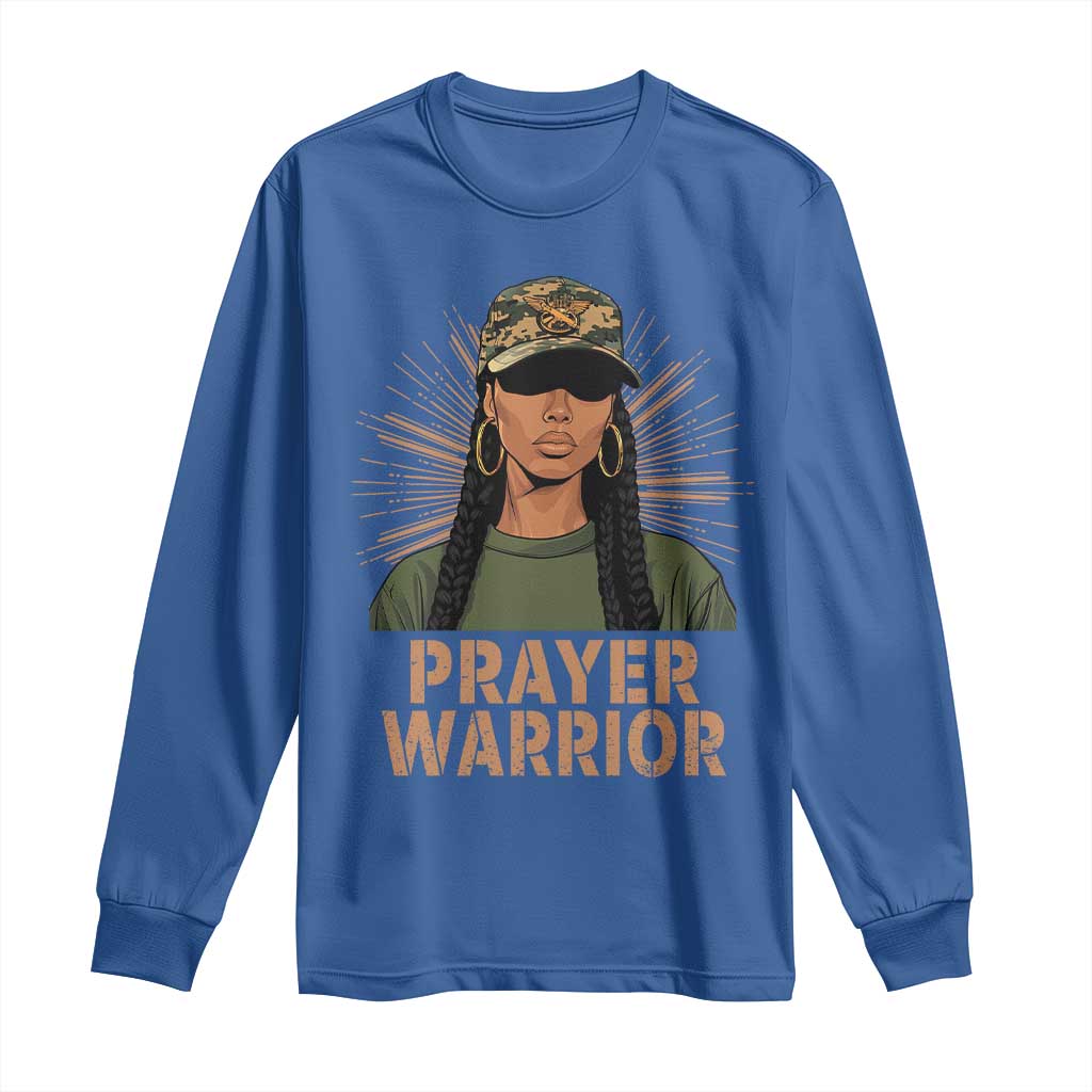 Black Prayer Warrior Long Sleeve Shirt Jesus God Christian Camo Girl TS02 Royal Blue Print Your Wear