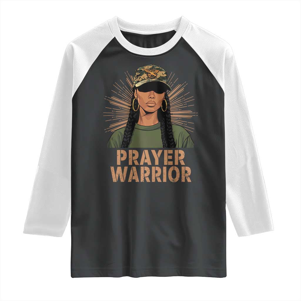 Black Prayer Warrior Raglan Shirt Jesus God Christian Camo Girl TS02 Black White Print Your Wear