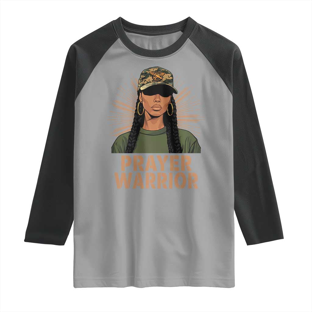 Black Prayer Warrior Raglan Shirt Jesus God Christian Camo Girl TS02 Sport Gray Black Print Your Wear