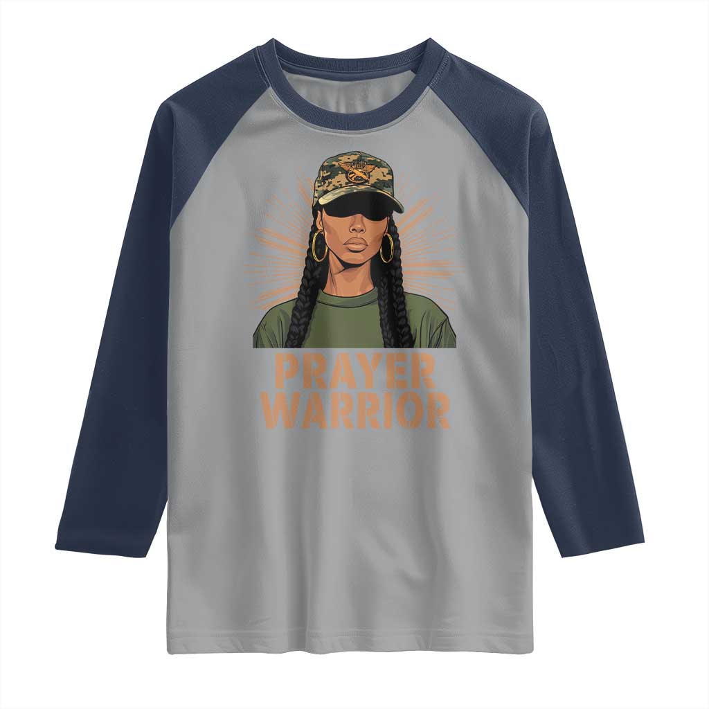 Black Prayer Warrior Raglan Shirt Jesus God Christian Camo Girl TS02 Sport Gray Navy Print Your Wear