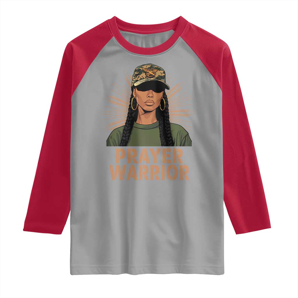 Black Prayer Warrior Raglan Shirt Jesus God Christian Camo Girl TS02 Sport Gray Red Print Your Wear