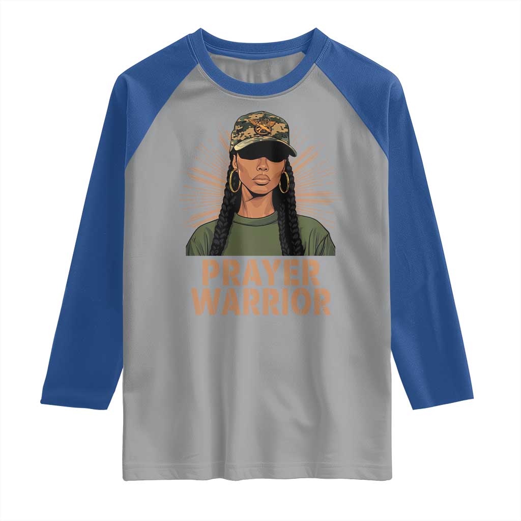 Black Prayer Warrior Raglan Shirt Jesus God Christian Camo Girl TS02 Sport Gray Royal Print Your Wear