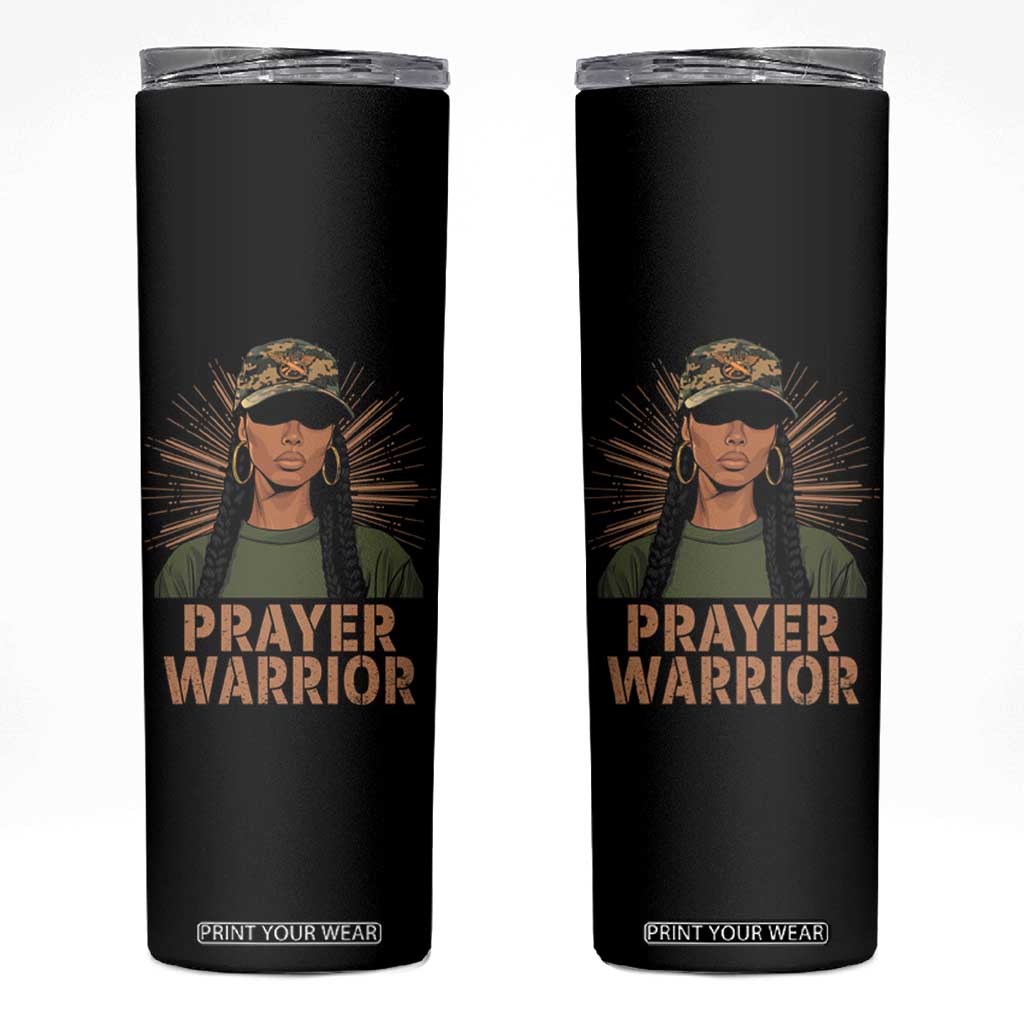 Black Prayer Warrior Skinny Tumbler Jesus God Christian Camo Girl TS02 Black Print Your Wear