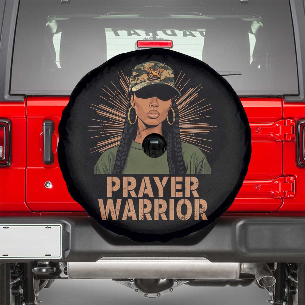 Black Prayer Warrior Spare Tire Cover Jesus God Christian Camo Girl TS02 Black Print Your Wear