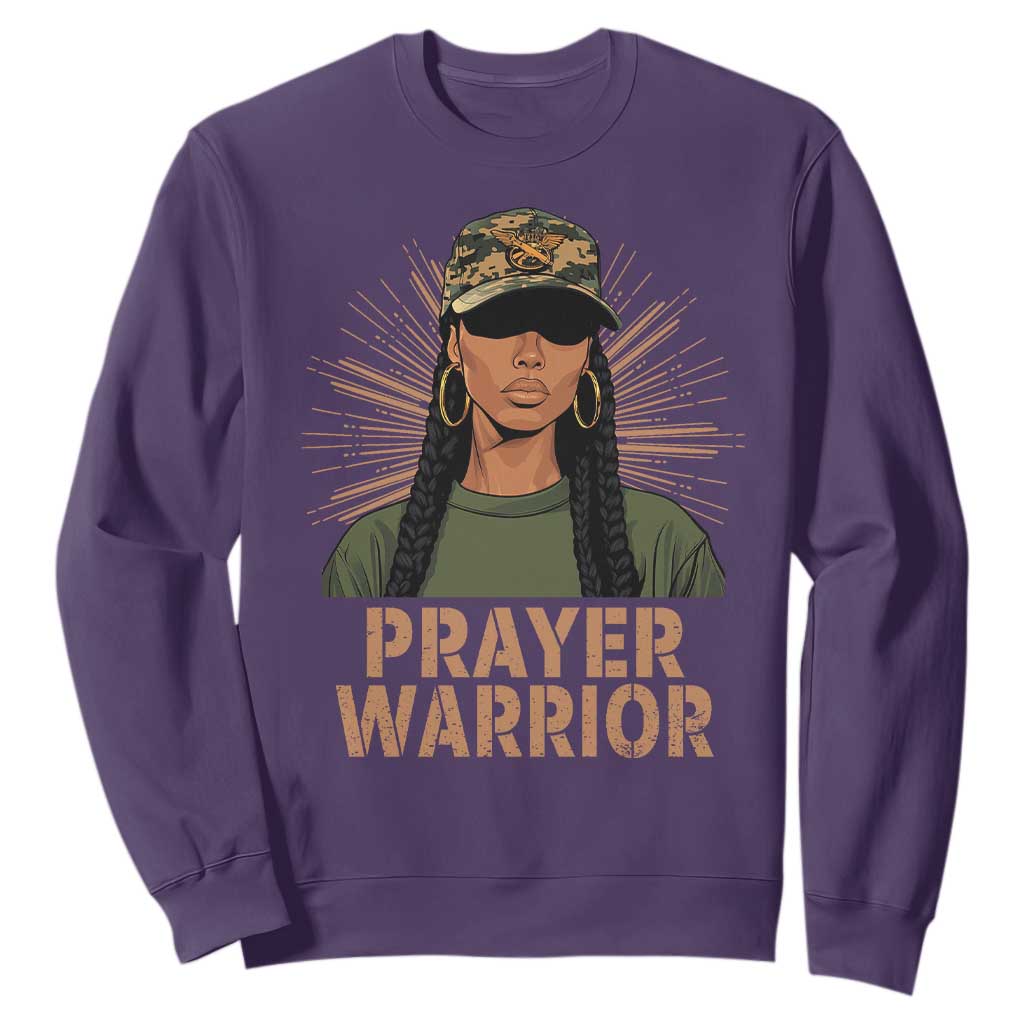 Black Prayer Warrior Sweatshirt Jesus God Christian Camo Girl TS02 Purple Print Your Wear