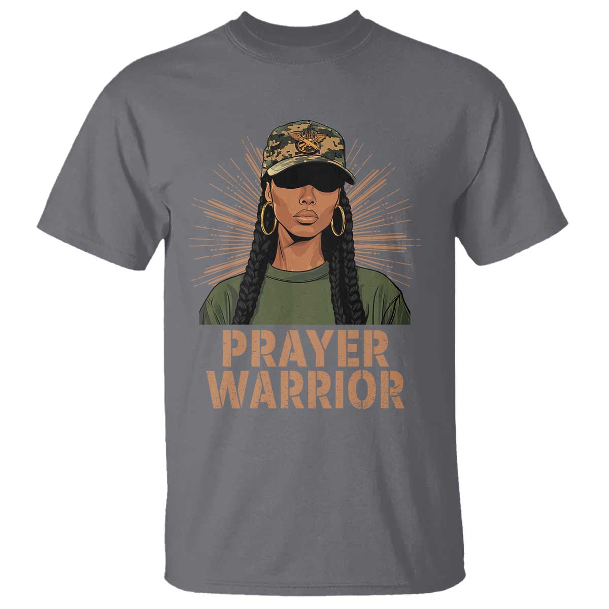 Black Prayer Warrior T Shirt Jesus God Christian Camo Girl TS02 Charcoal Print Your Wear