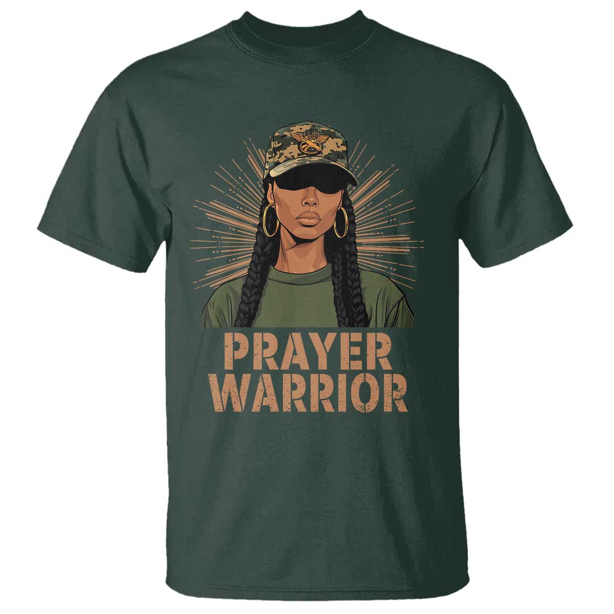 Black Prayer Warrior T Shirt Jesus God Christian Camo Girl TS02 Dark Forest Green Print Your Wear