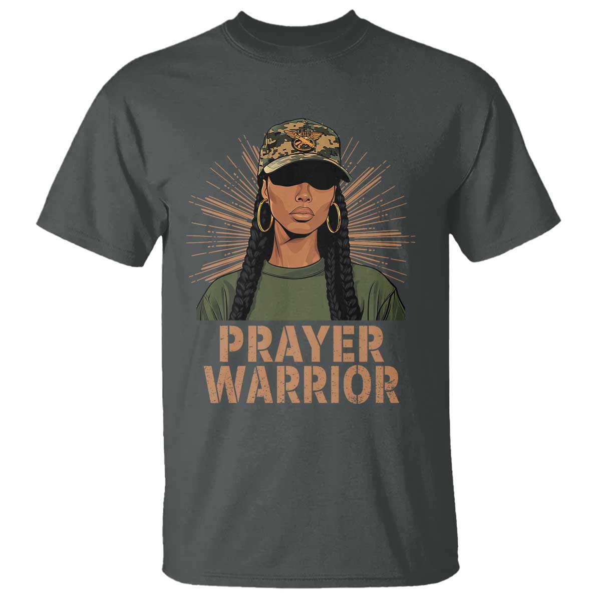 Black Prayer Warrior T Shirt Jesus God Christian Camo Girl TS02 Dark Heather Print Your Wear