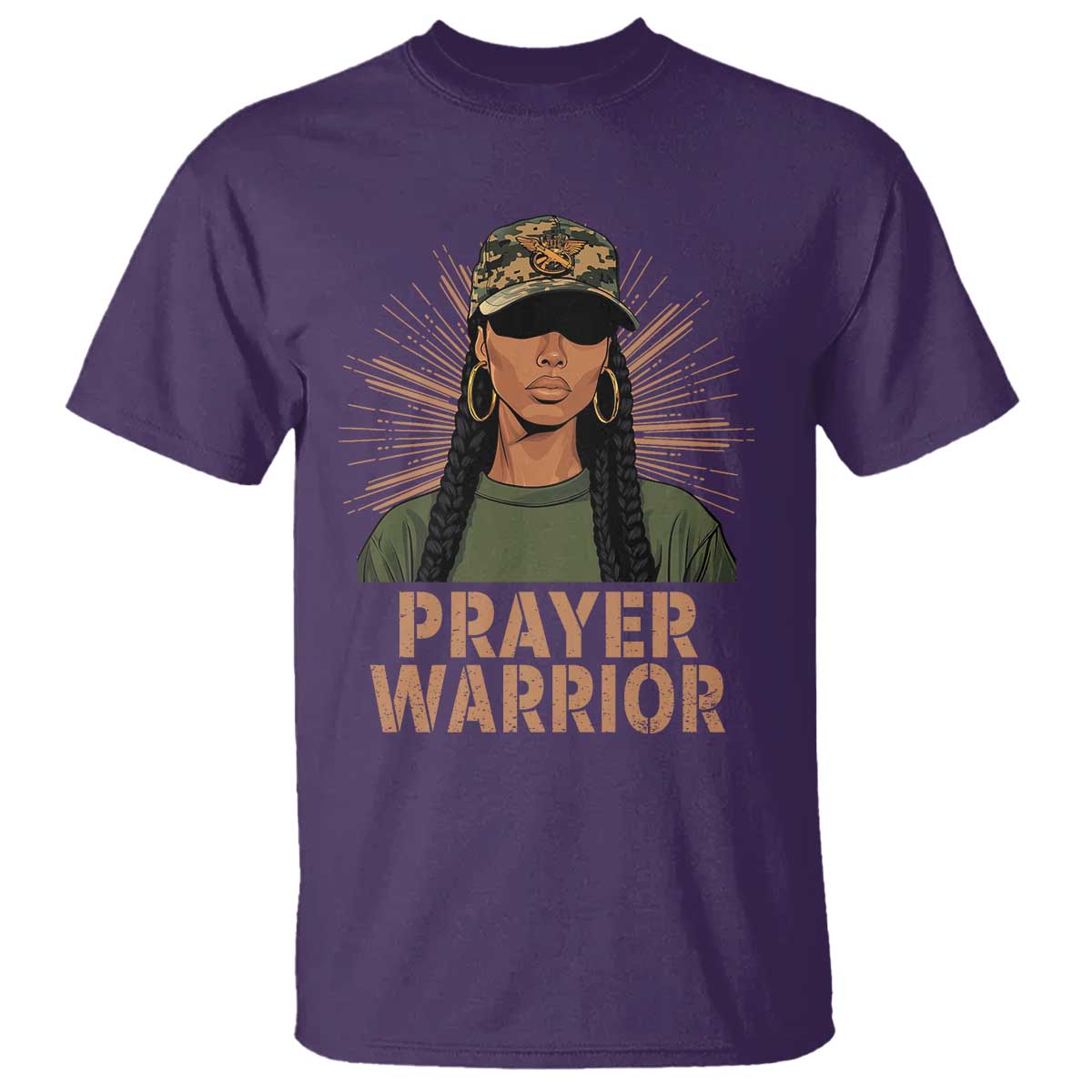Black Prayer Warrior T Shirt Jesus God Christian Camo Girl TS02 Purple Print Your Wear