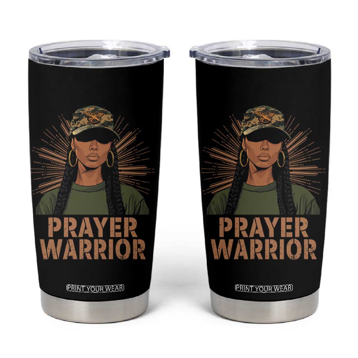 Black Prayer Warrior Tumbler Cup Jesus God Christian Camo Girl TS02 Black Print Your Wear
