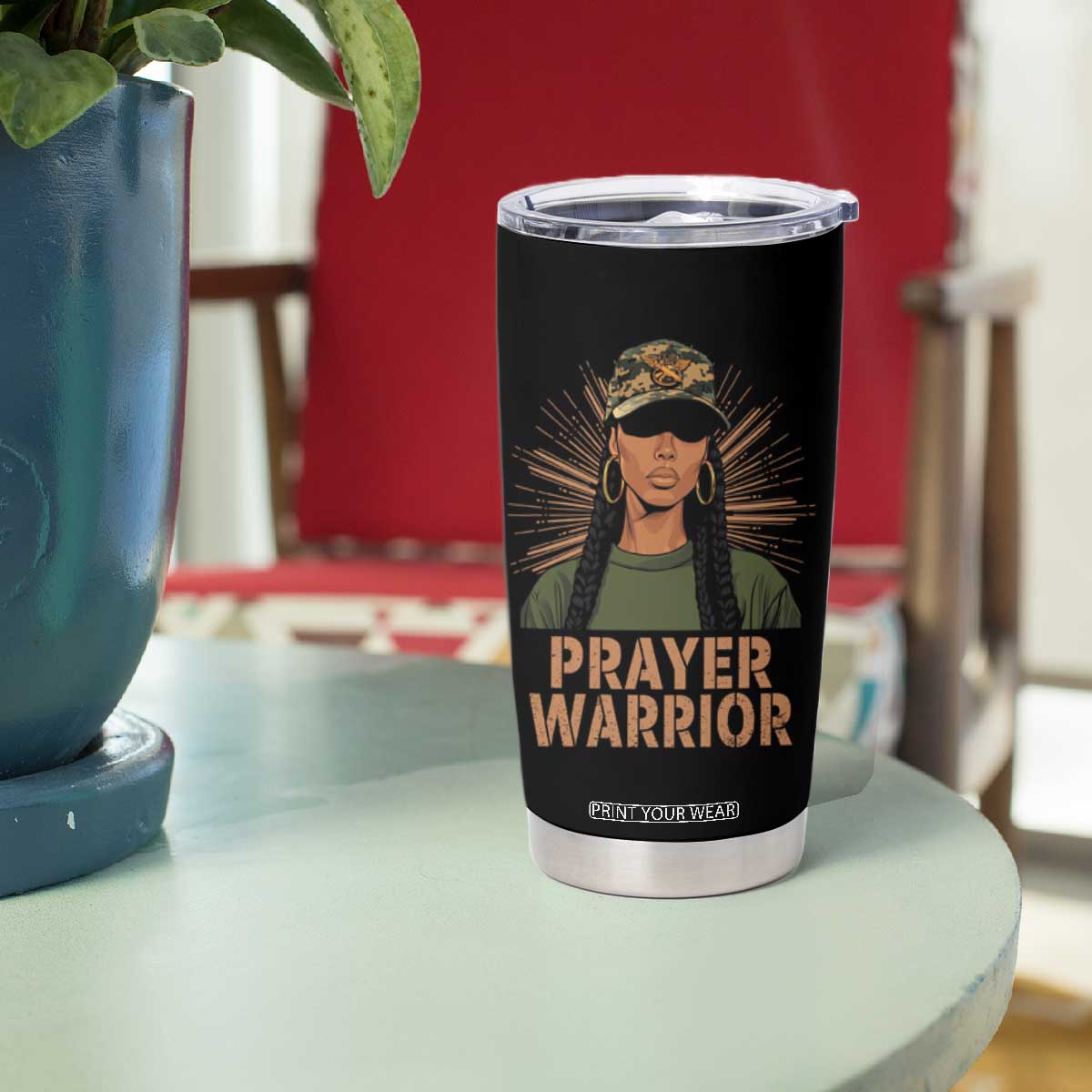 Black Prayer Warrior Tumbler Cup Jesus God Christian Camo Girl TS02 Print Your Wear