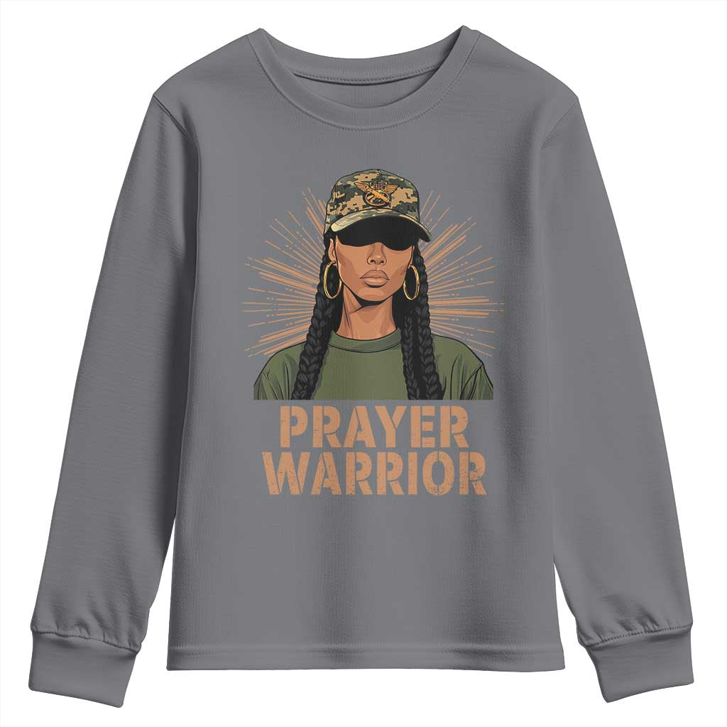 Black Prayer Warrior Youth Sweatshirt Jesus God Christian Camo Girl TS02 Charcoal Print Your Wear