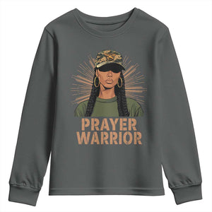 Black Prayer Warrior Youth Sweatshirt Jesus God Christian Camo Girl TS02 Dark Heather Print Your Wear