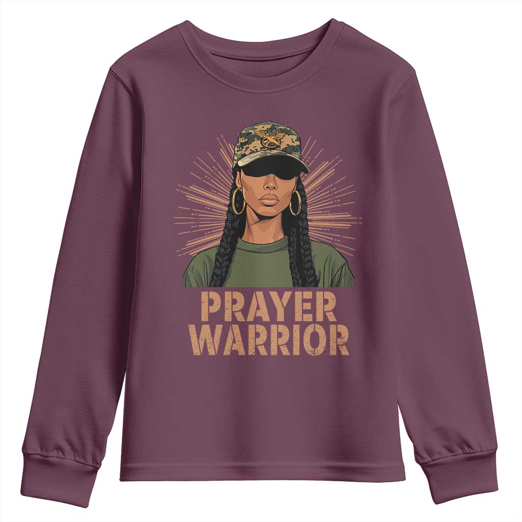 Black Prayer Warrior Youth Sweatshirt Jesus God Christian Camo Girl TS02 Maroon Print Your Wear