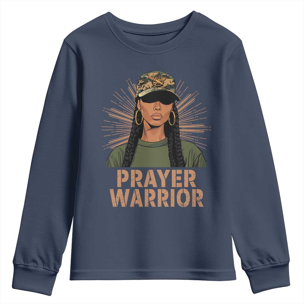 Black Prayer Warrior Youth Sweatshirt Jesus God Christian Camo Girl TS02 Navy Print Your Wear