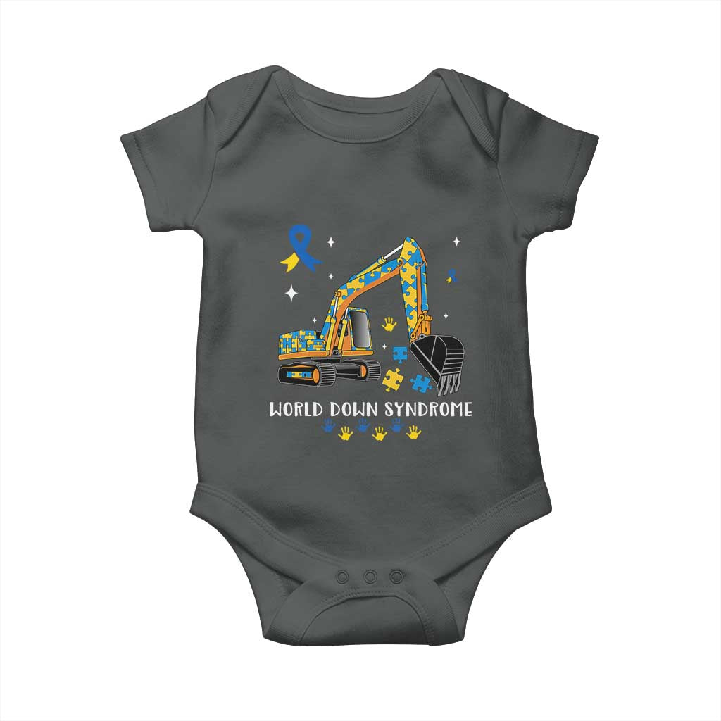 World Down Syndrome Awareness Day Bulldozer Baby Onesie TS02 Dark Heather Print Your Wear