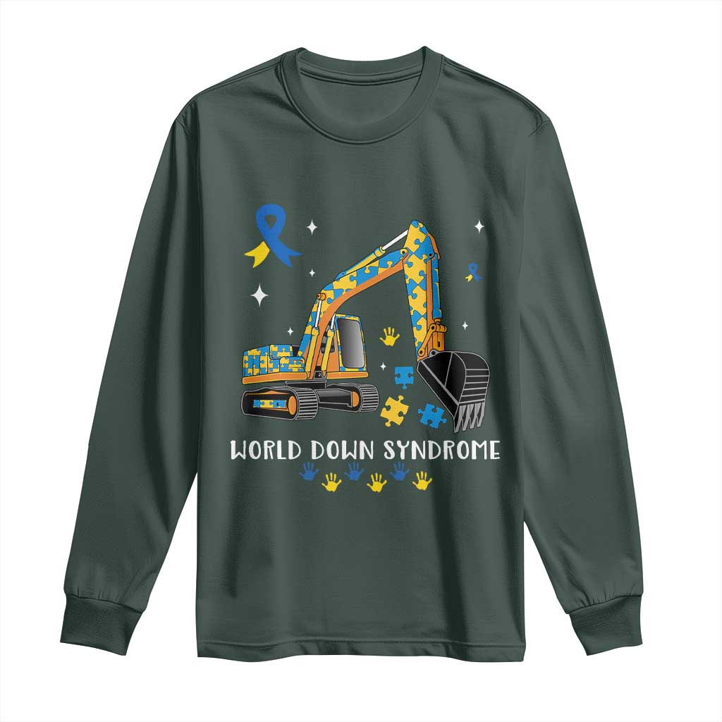 World Down Syndrome Awareness Day Bulldozer Long Sleeve Shirt TS02 Dark Forest Green Print Your Wear