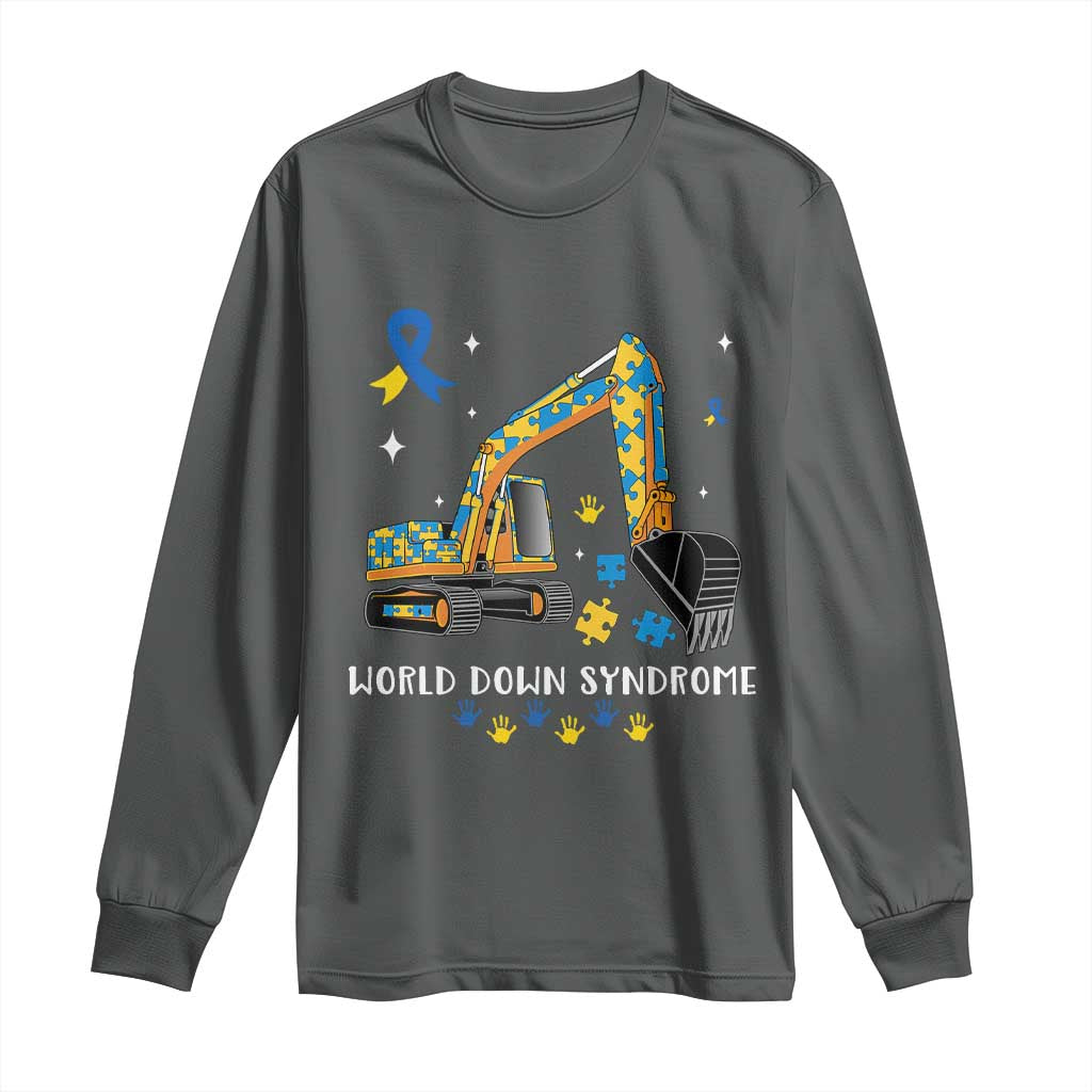 World Down Syndrome Awareness Day Bulldozer Long Sleeve Shirt TS02 Dark Heather Print Your Wear