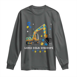 World Down Syndrome Awareness Day Bulldozer Long Sleeve Shirt TS02 Dark Heather Print Your Wear